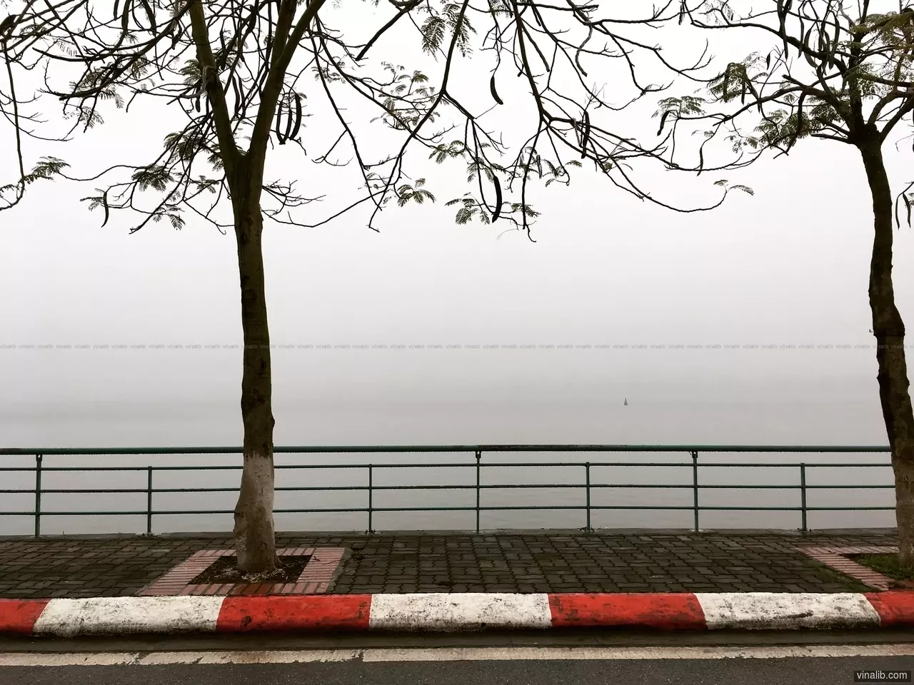 Hanoi, West Lake, on a foggy day - Vinalib Stock Pictures