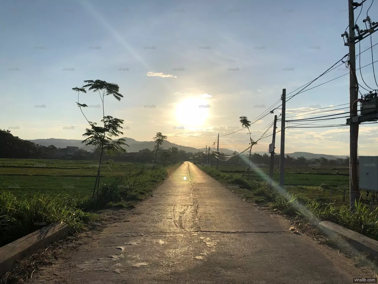 Sunset and a cement road, Tuy An district - Vinalib Stock Pictures
